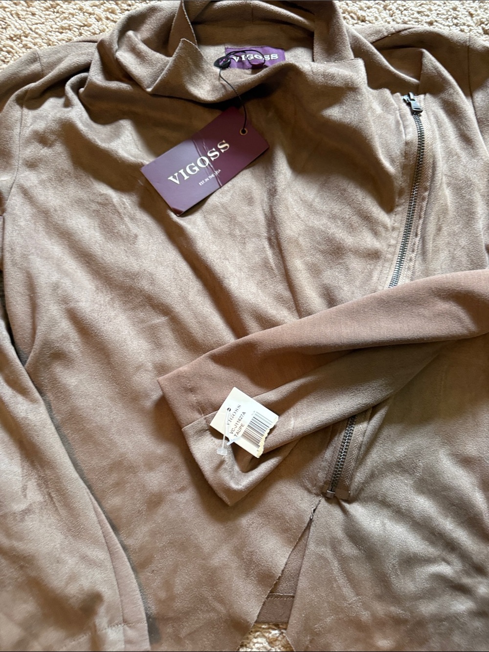 VIGOSS Taupe Cropped Asymmetrical Zip Jacket - Picture 3 of 4